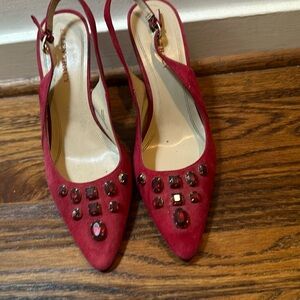 Ellen Tracy red bejeweled sling back pointed toe mule heels size 10